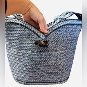 Eric Javits Woven Straw Shoulder Bag in Blue & Gold New Without Tags